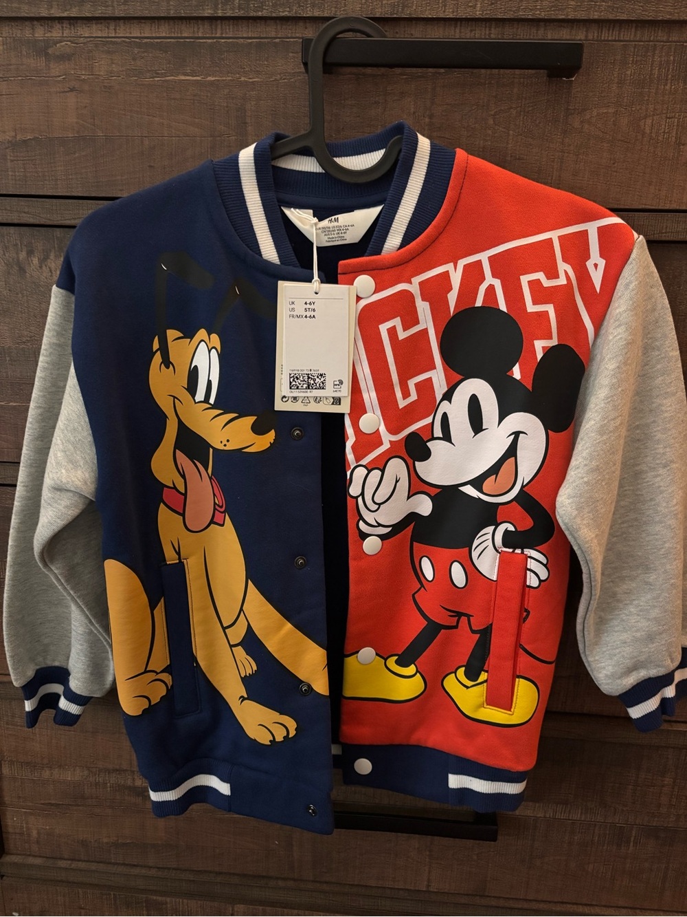 H&M Mickey & Pluto Colorblock Kids Jacket - Navy, Red, Gray, Yellow